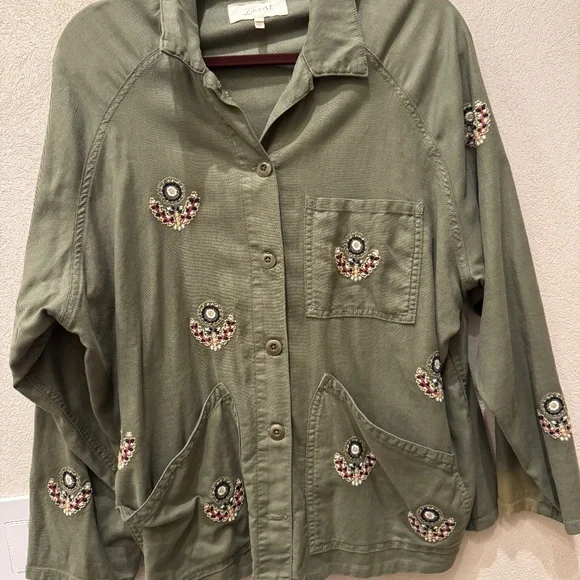The Great. Army Green Embroidered Jacket - Picture 1 of 5